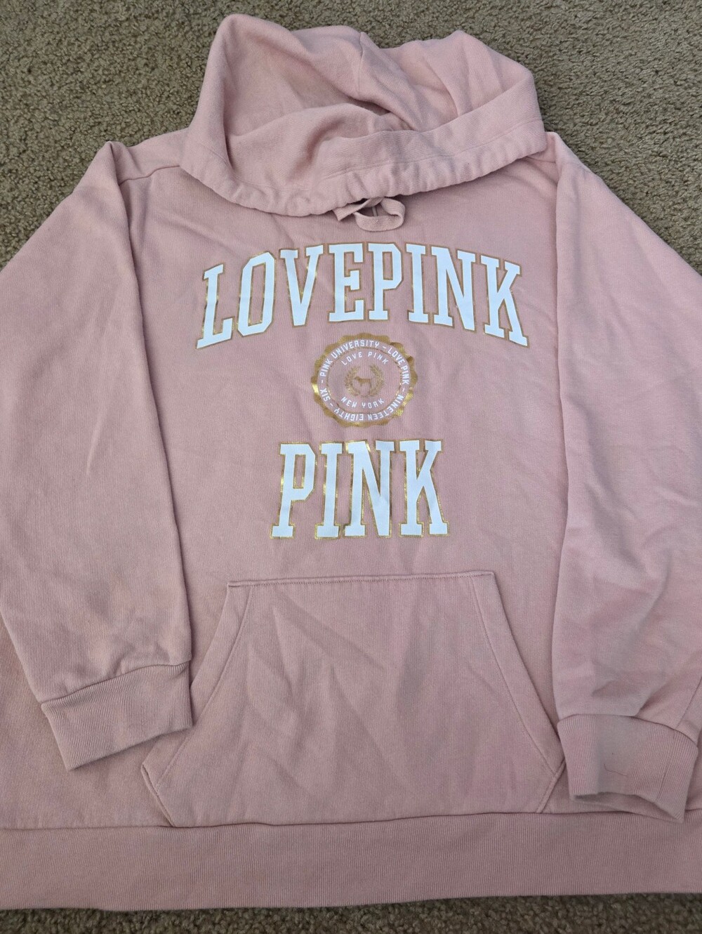 PINK Victoria's Secret Shiny Graphic Spellout Pullover Hoodie Oversized